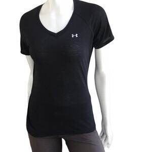 Under Armour Heat Gear Black Short Sleeve Athletic V-Neck Shirt Women's Size S